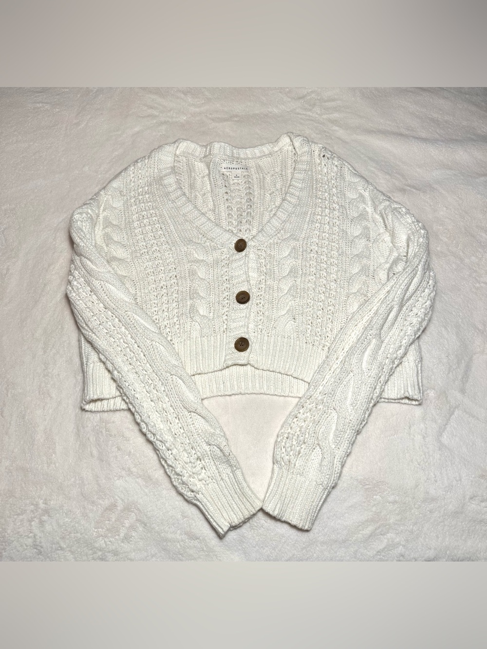 Aeropostale Cable Knit V-Neck Cropped Sweater